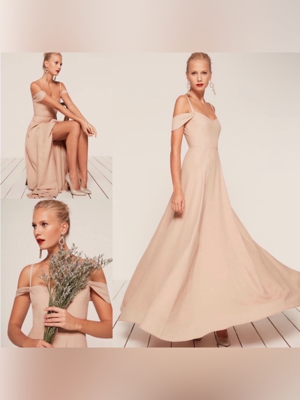 NWT REFORMATION Poppy Elegant Blush Off-Shoulder Maxi Dress